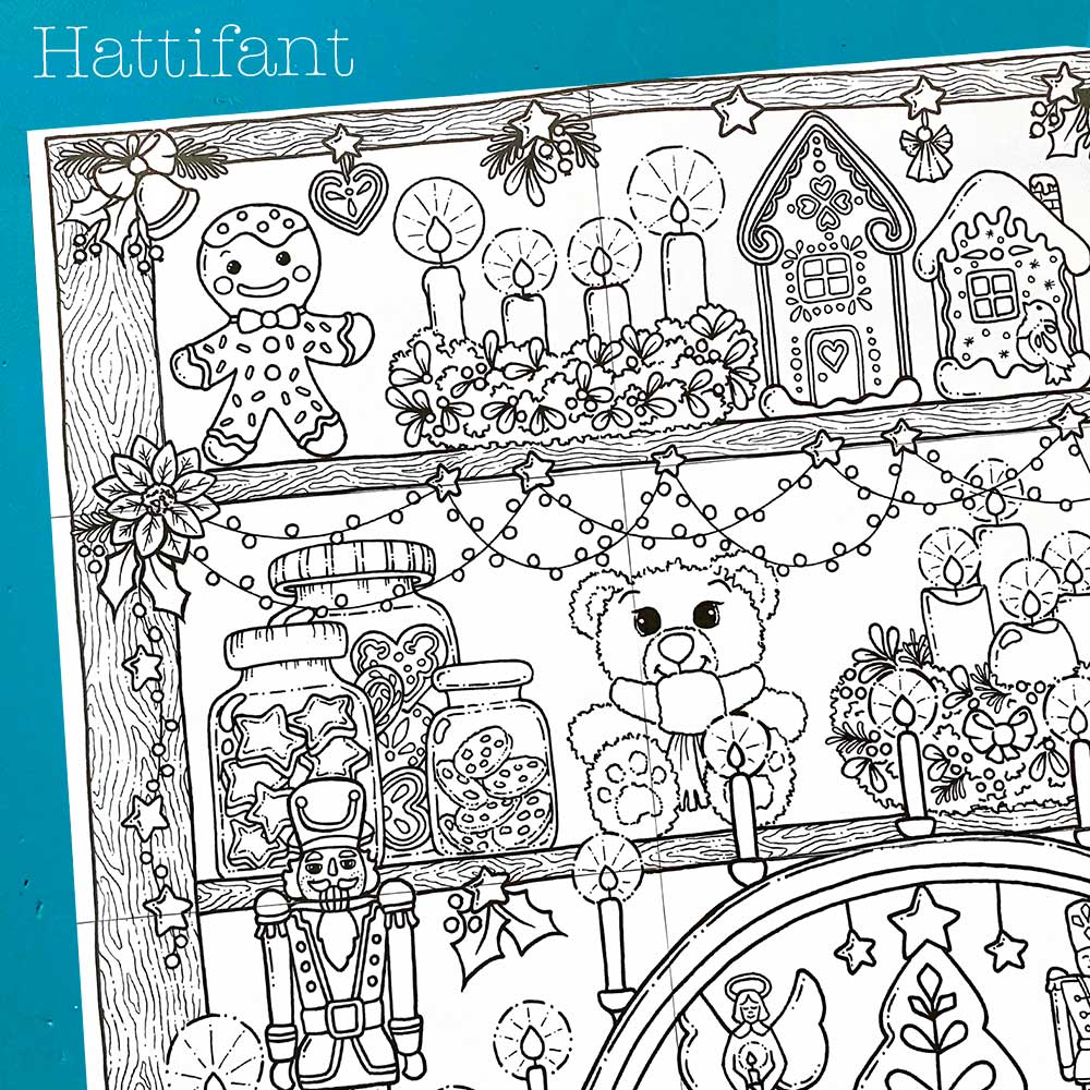 Christmas Market Stall Shelf Poster to Color - Hattifant