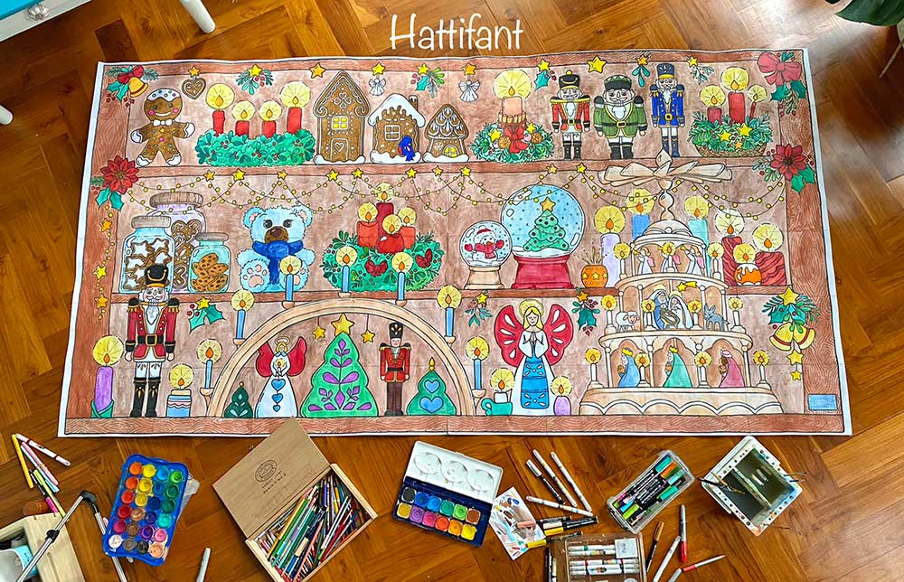 Christmas Market Stall Shelf Poster to Color - Hattifant