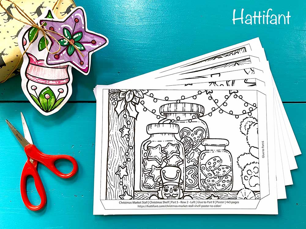 Christmas Market Stall Shelf Poster to Color - Hattifant