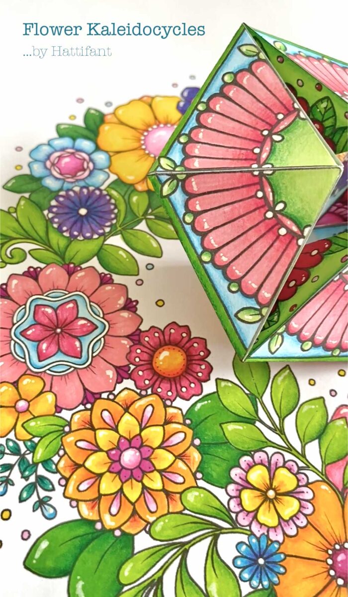 Grown ups enjoy beautiful flower coloring page and kaleidocycle