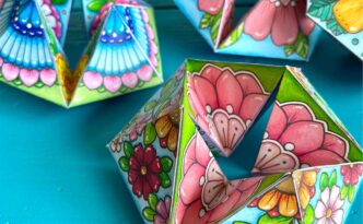 Flower themed kaleidocycle papercraft bundle ready to download and craft