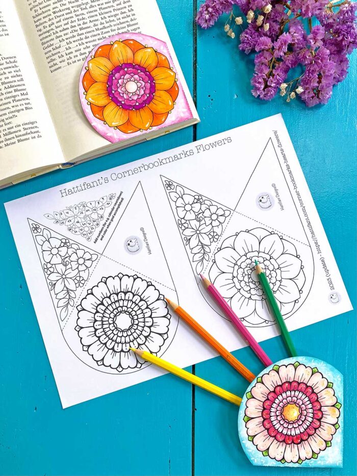 DIY Flower and Heart Corner Bookmark Coloring Pages