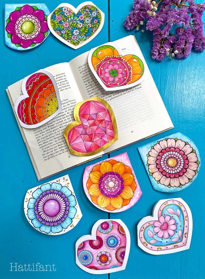 Adult craft kit for heart and flower corner bookmarks to DIY and color