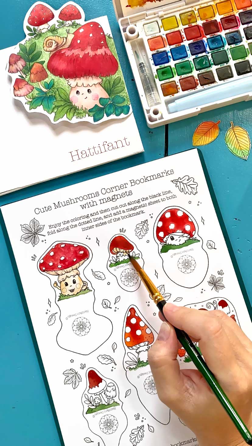 The cutest Mushroom Bookmarks ever to color in - Hattifant