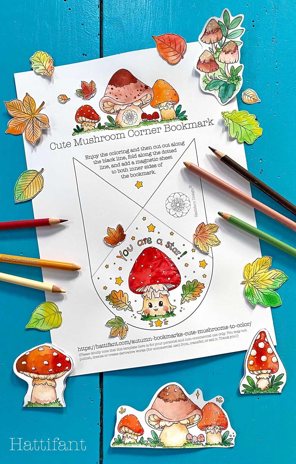 The cutest Mushroom Bookmarks ever to color in - Hattifant